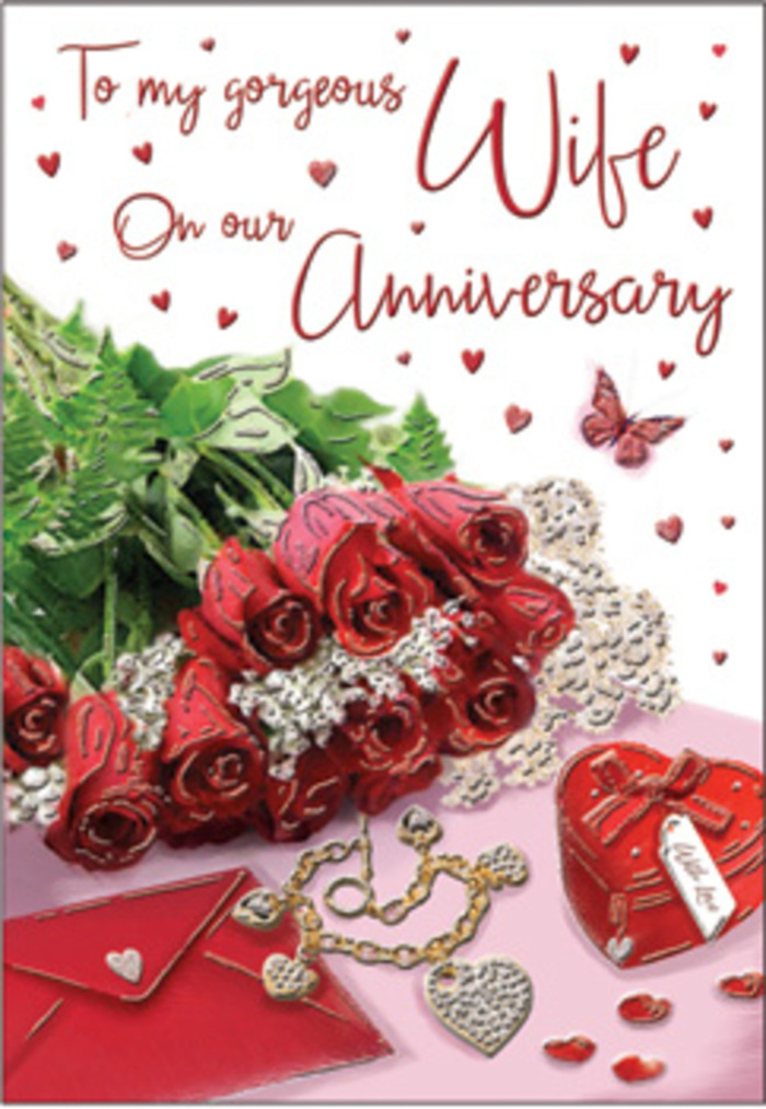 In this richly detailed anniversary card design, a sumptuous bouquet of classic red roses anchors the composition, radiating romance in a way that feels both timeless and personal, much like long walks through leafy corners of Harrow Weald. Each rose is luxuriously full, the petals layered in tight, spiralling whorls at the centre and gently unfurling towards the edges, giving a velvety, almost plush texture you can almost feel under your fingertips. The flowers are nestled among lush green foliage, the leaves deep and glossy, bringing contrast and depth as they fan out around the blooms. Delicate, lace-like accents and fine heart motifs weave through the scene, adding a sense of craftsmanship and tenderness. To one side, a refined envelope lies partly beneath the roses, its soft, creamy surface hinting at a heartfelt message carefully composed and perhaps hand-delivered to a home tucked just off Uxbridge Road. A jewellery set glitters nearby, with a necklace and possibly matching earrings catching the light in delicate flashes of gold and silver, suggesting treasured gifts exchanged over many anniversaries. A bright red heart-shaped box, smooth and perfectly formed, sits like a focal token of affection, its rich colour echoing the roses' passionate hue. Tiny hearts and subtle, jewel-like decorations are thoughtfully scattered across the surface, their shimmer balanced by the calm background tones. A graceful butterfly detail appears close to the floral arrangement, adding a whisper of whimsy and transformation. The gentle lighting casts soft shadows that contour each element, creating an atmosphere of warmth, closeness, and celebratory romance that feels entirely at home in the quiet streets and cosy living rooms of Harrow Weald.